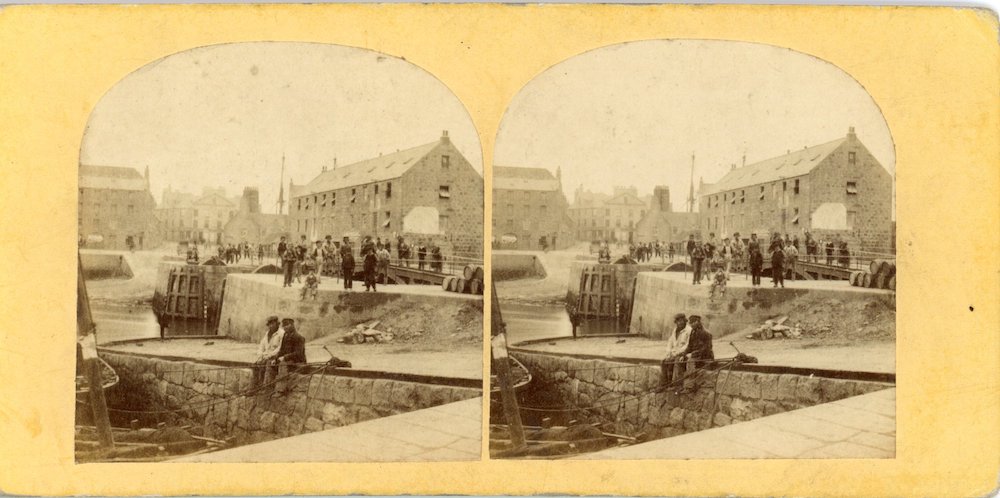 Stereoscopic view (two side by side images) of South Harbour, Peterhead, Scotland